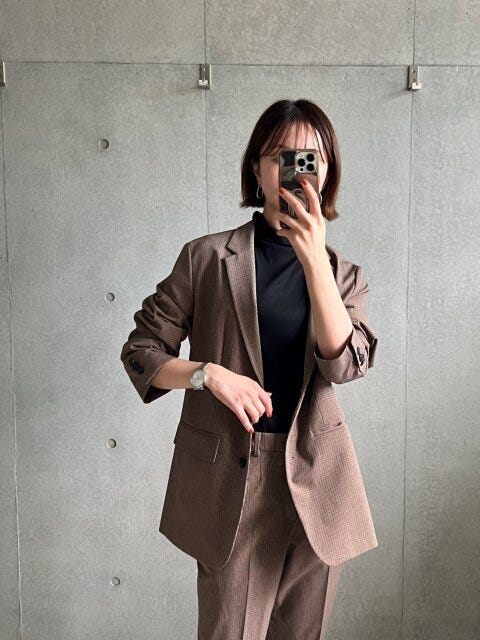 ユニクロ　チェック　セットアップ　きこなし