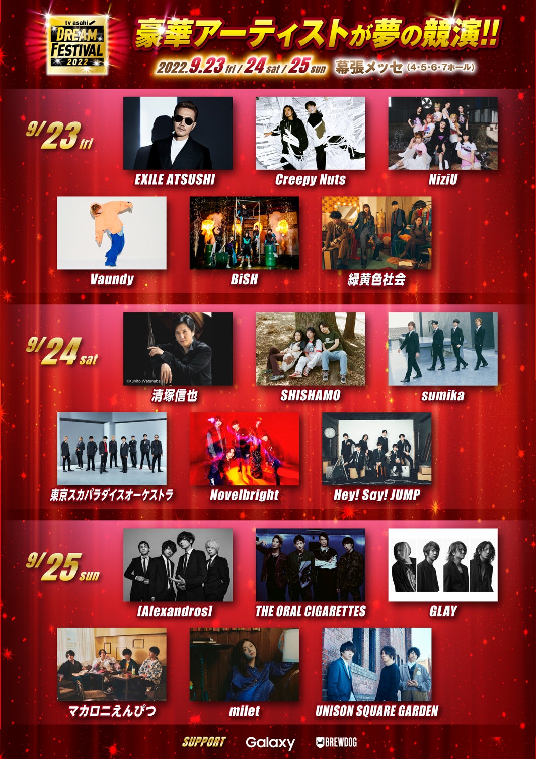 Hey! Say! JUMP・BiSHら「テレ朝ドリフェス2022」全出演アーティスト18組が決定