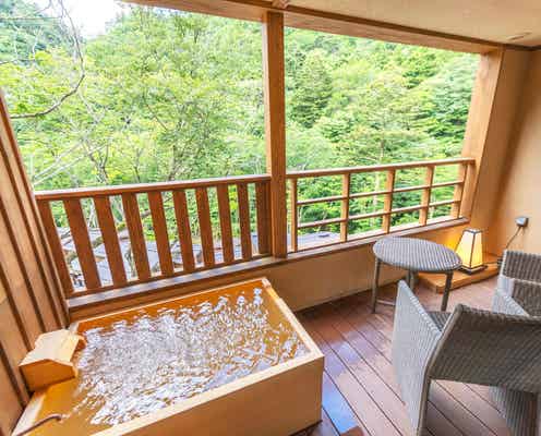 栃木「塩の湯温泉 蓮月」“客室温泉”付きの渓谷リゾートホテル