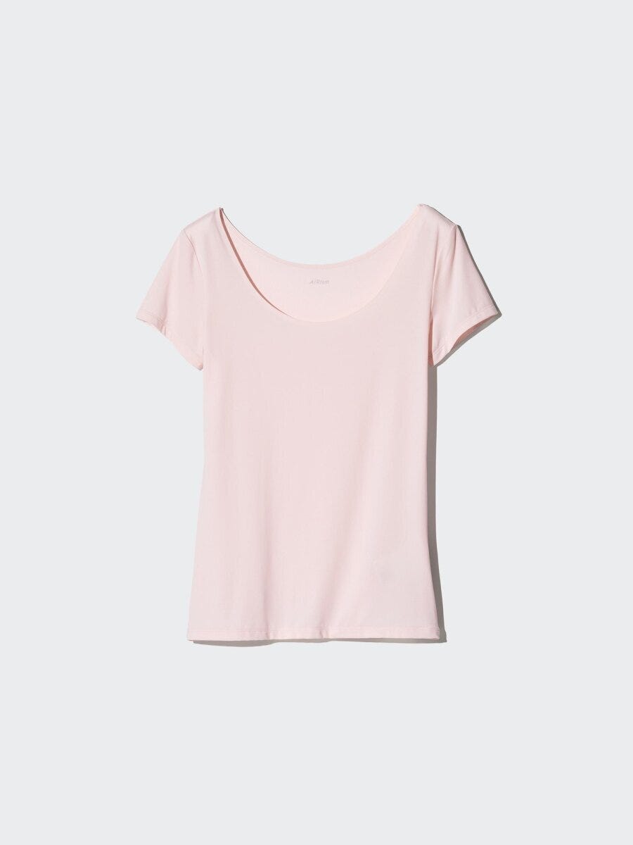 淡いピンクのエアリズムUネックTシャツ 淡いピンクのエアリズムUネックTシャツ
