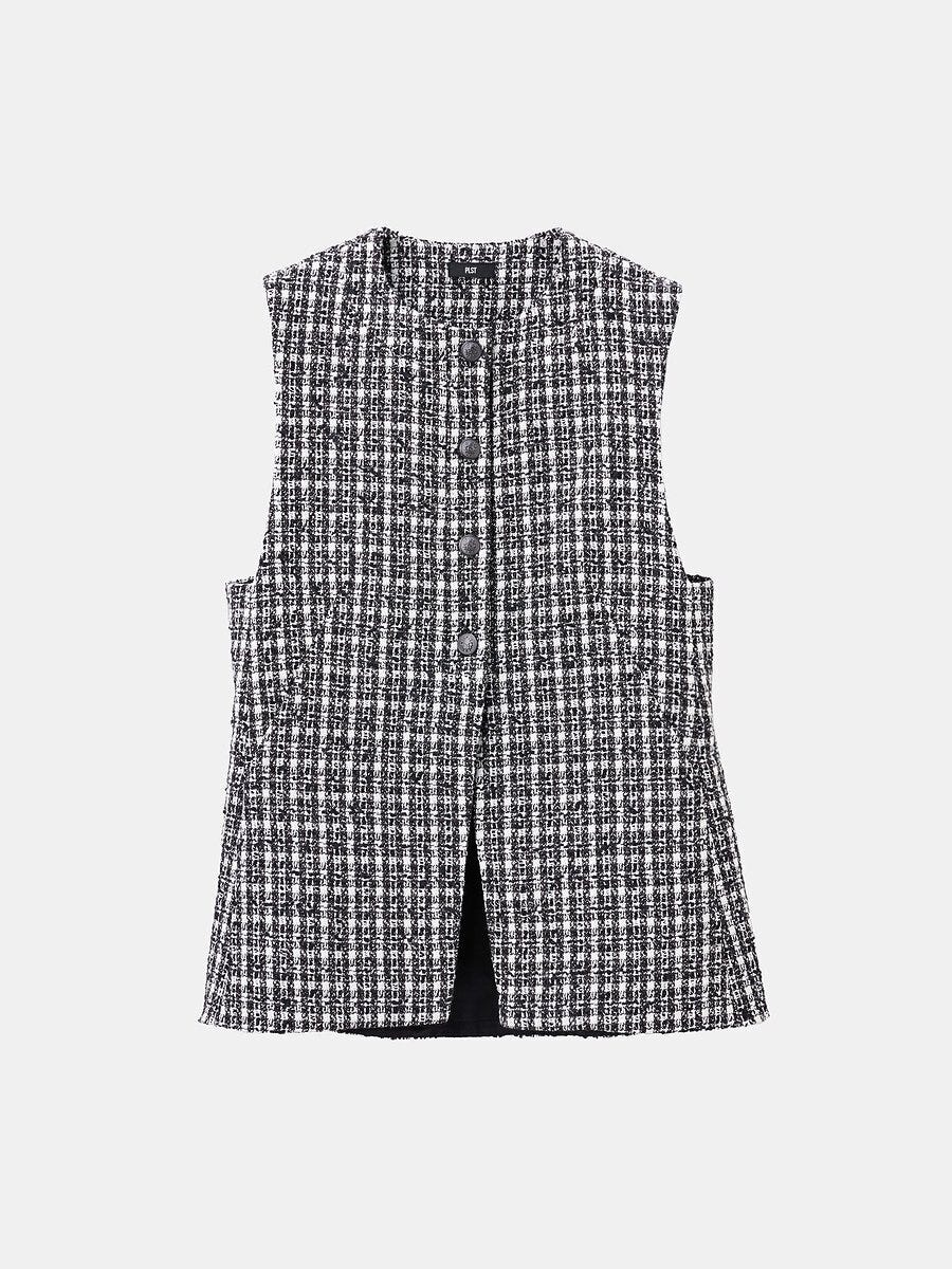 PLSTのツイードペプラムジレ