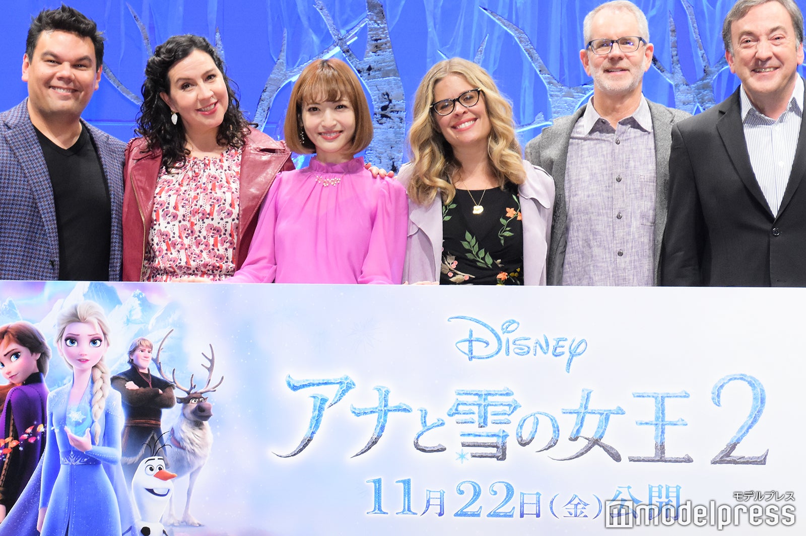 ロバート・ロペス、クリステン・アンダーソン＝ロペス夫妻、神田沙也加、ジェニファー・リー、クリス・バック、ピーター・デル・ヴェッチョ（C）モデルプレス