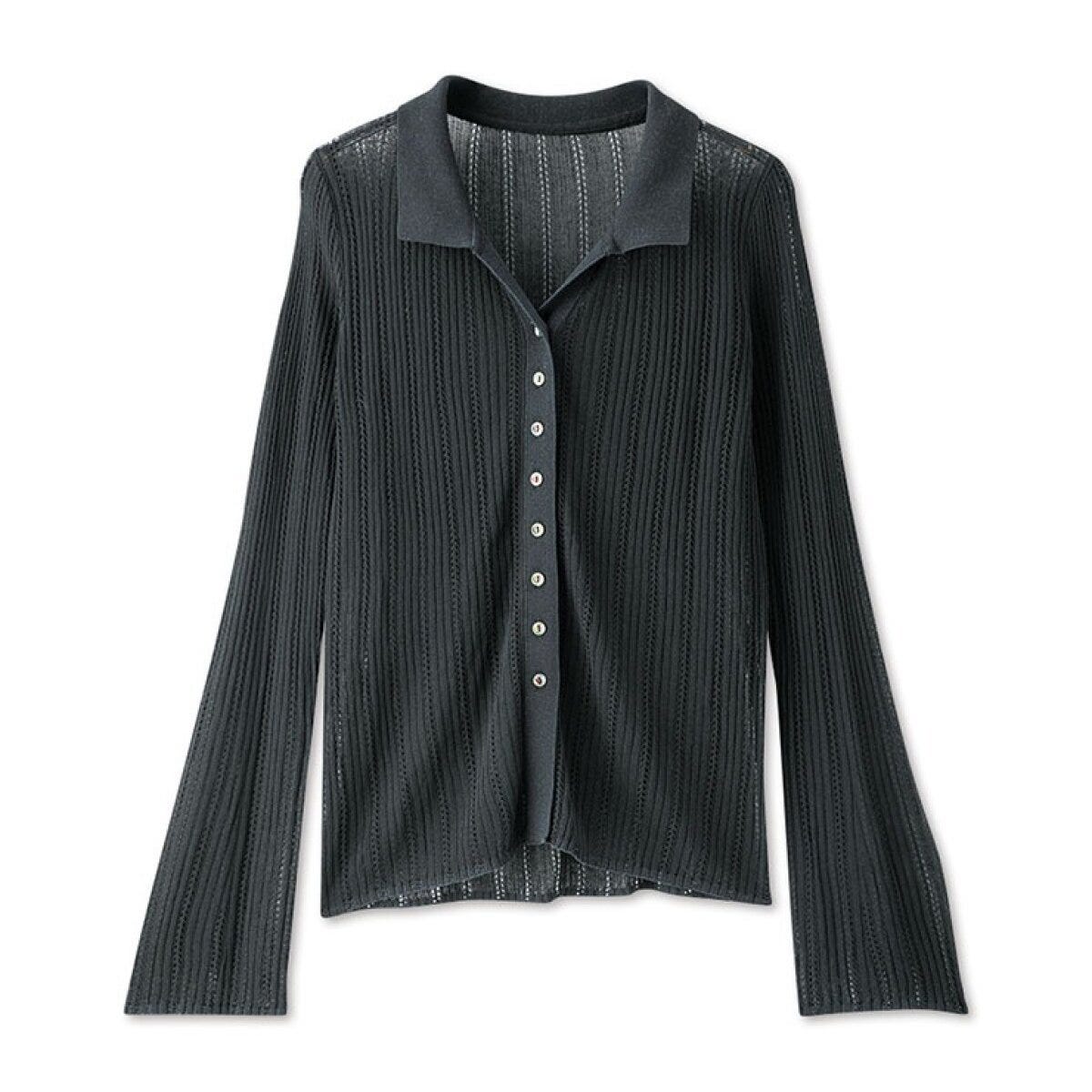 しまむらの襟付きニットカーディガン（MUMU）