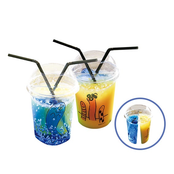 仲良しコンビドリンク  A バーバピカリ×バーバリブ（ライチソーダ＆オレンジジュース）550円 （C）2019 Alice Taylor＆Thomas Taylor ALL RIGHTS RESERVED