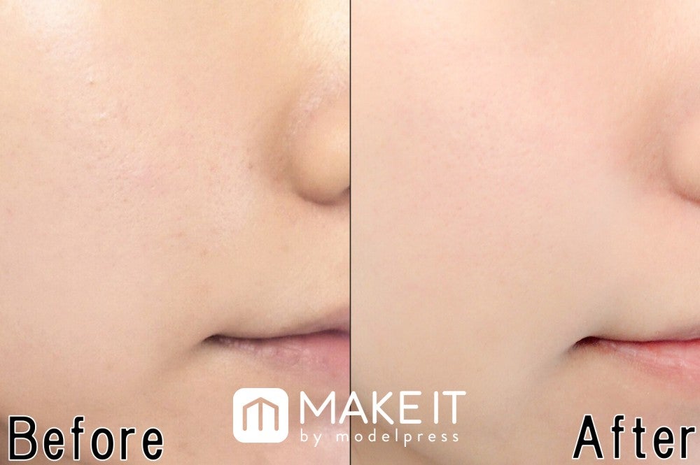 Before：素肌　After：コフレドール／ヌーディカバー ロングキープパクトUV／オークルC 使用 (C)メイクイット