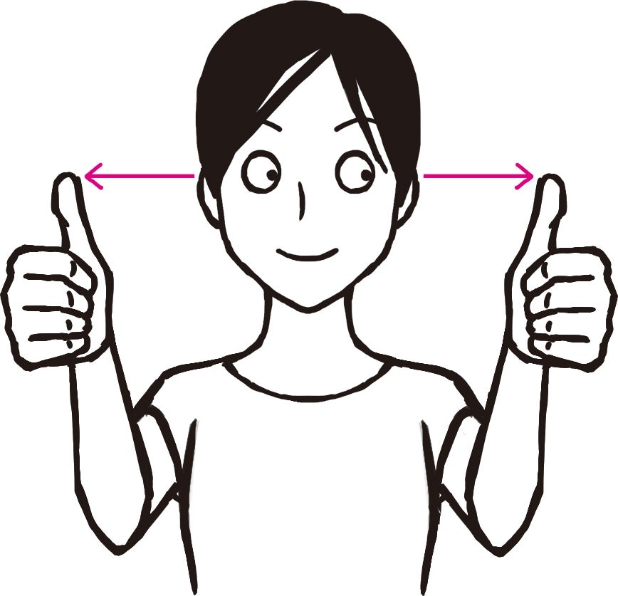 顔の前30センチくらいのところに両親指を立てて交互に見る（C）松本奈緒美