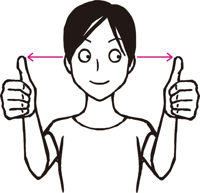 顔の前30センチくらいのところに両親指を立てて交互に見る(C)松本奈緒美
