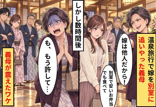 「嫁は他人だから」温泉旅行で嫁を“別室”に追いやった義母！？しかし数時間後⇒震えた義母が「もう許して…！」