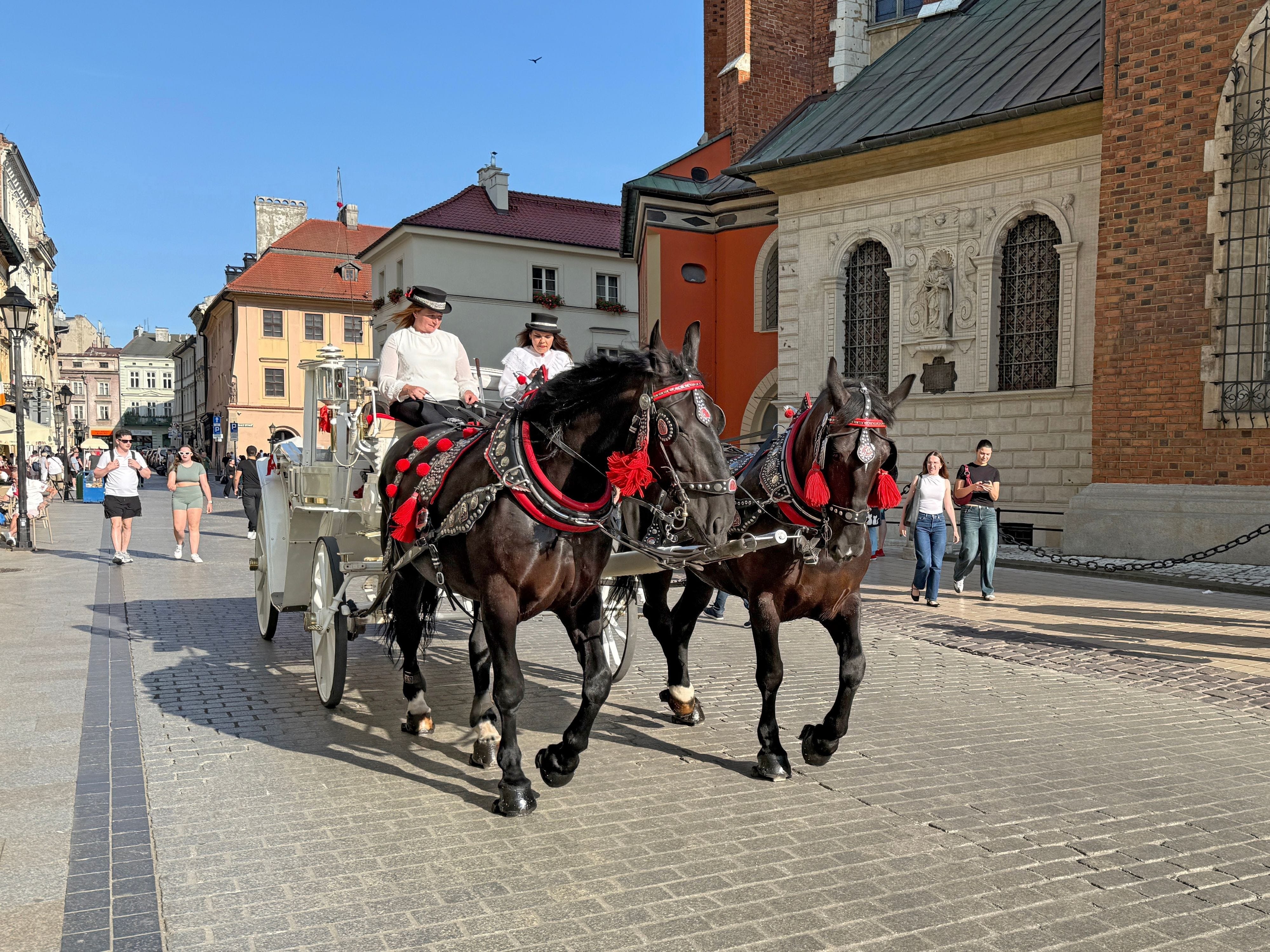 観光客向けの馬車も走るクラクフは中世の趣たっぷり