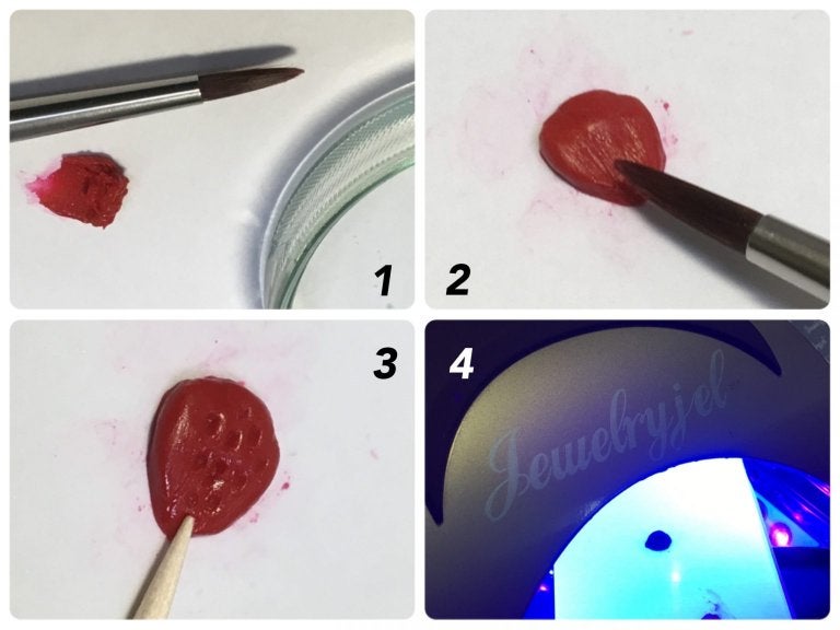 LED又はUVライトに当てるまでは固まらない。慌てずに作業♪
