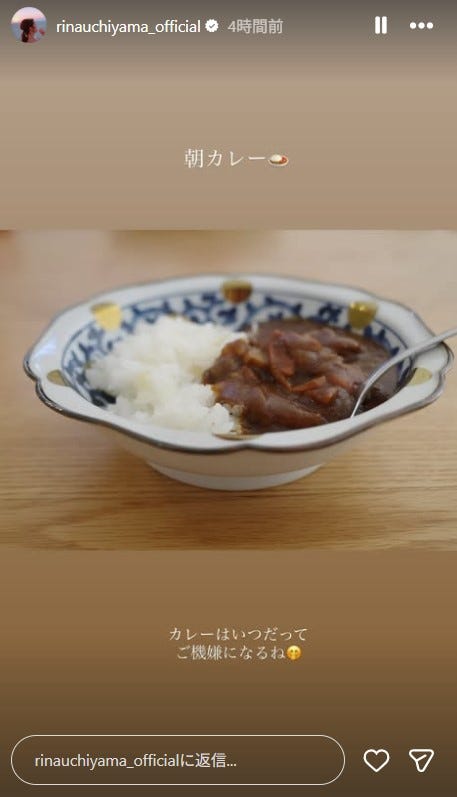 内山理名Instagramストーリーズより