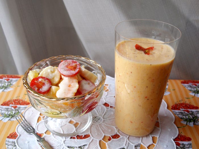 「美肌フルーツサラダ → 酵素たっぷりフルーツジュース☆」