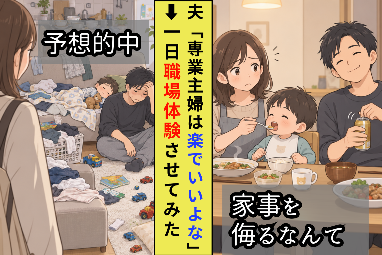 「ごはん、ちゃんと食べた？」に首を振った夫→「専業主婦は楽」と言った夫が、１日家を任されて口にした一言