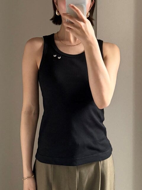 ユニクロ　T4TANK／リブタンクトップ　BLACK　Sサイズ着用