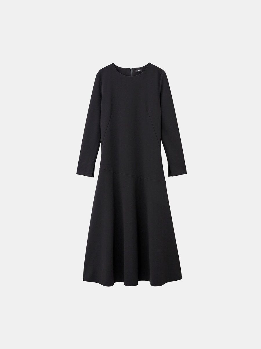 PLSTのジョーゼットジャージーフレアワンピース