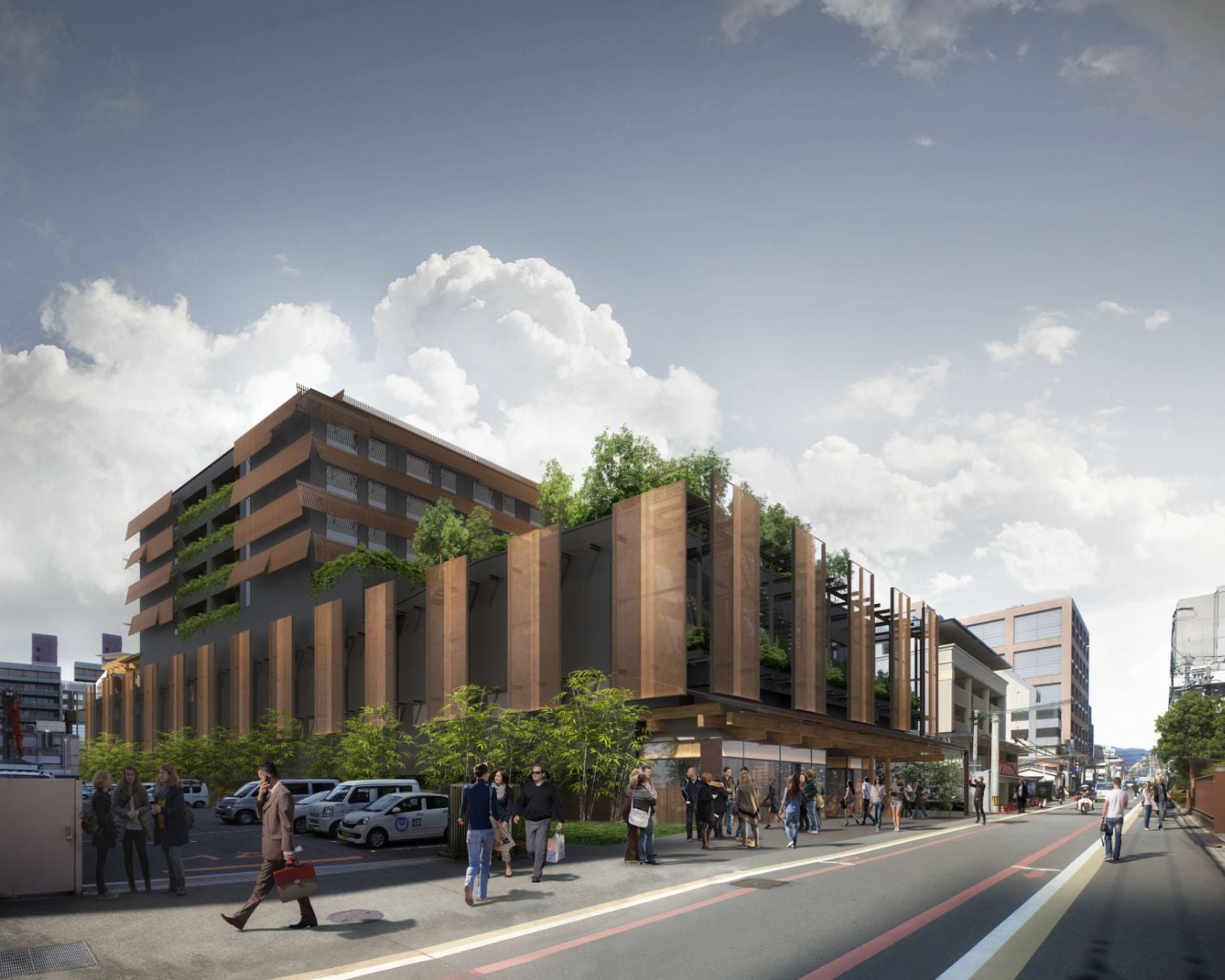 東洞院通側エントランス／画像提供：隈研吾建築都市設計事務所