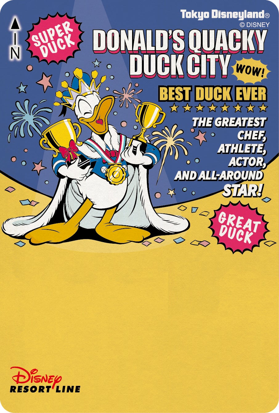 ディズニーリゾートラインでは「ディズニー・パルパルーザ“ドナルドのクワッキー・ダックシティ”」デザインのフリーきっぷを4月8日（月）から各駅の自動券売機で先行販売（C）Disney