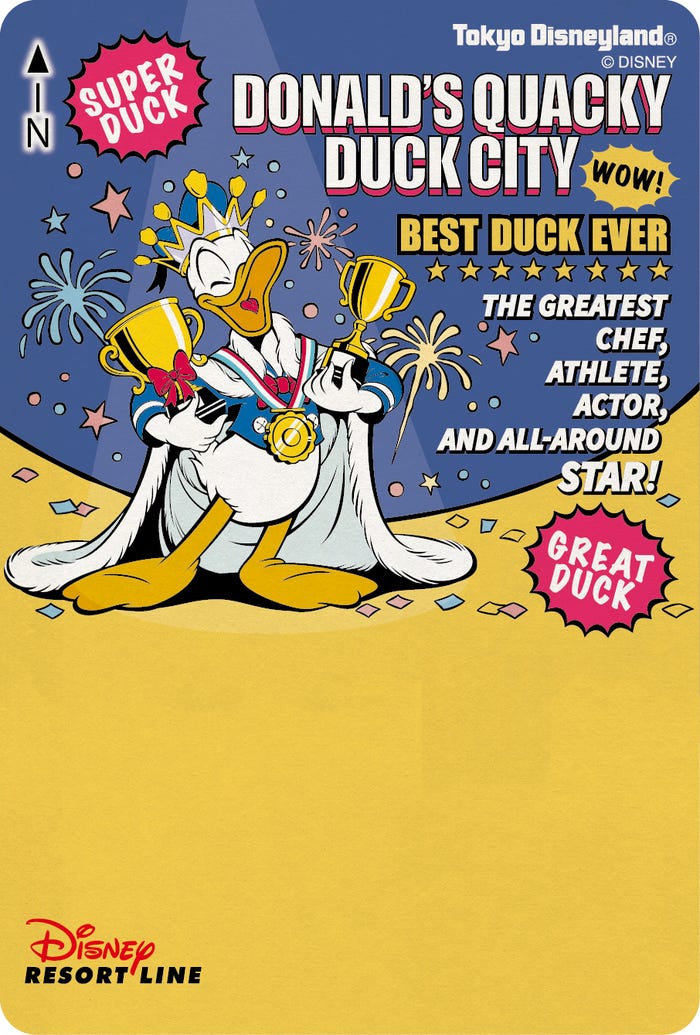 ディズニーリゾートラインでは「ディズニー・パルパルーザ“ドナルドのクワッキー・ダックシティ”」デザインのフリーきっぷを4月8日(月)から各駅の自動券売機で先行販売(C)Disney