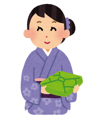 贈り物を渡す和装の女性のイラスト