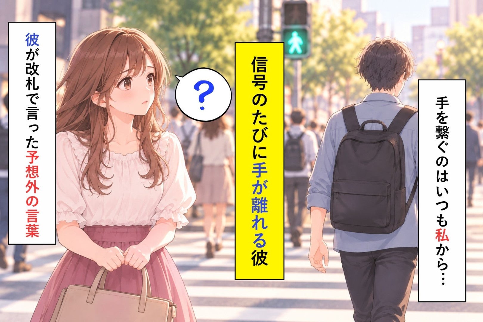 信号のたびに手を離す彼→今日は私から繋がないと決めた帰り道、改札で彼が言った一言