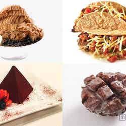 GWに行きたい“今年日本初上陸したグルメ”7選/左上:「ICE MONSTER」のタピオカミルクティーかき氷、右上:「Guzman y Gomez」のハードタコス、左下:「JJ Bistro&French Pastry」のチョコレートピラミッド、右下「CAMDEN’S BLUE STAR DONUTS」のアップル フリッター【モデルプレス】