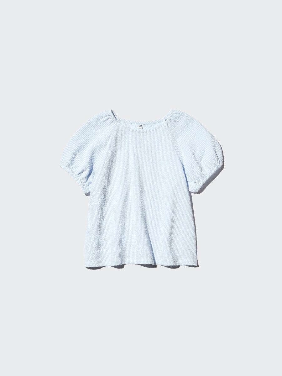 ユニクロ シアサッカーパフスリーブTシャツ ユニクロのシアサッカーパフスリーブTシャツ