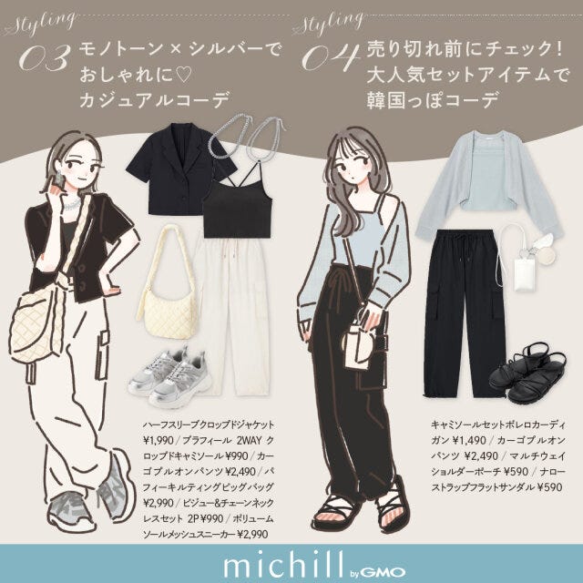 GU　全身コーデ　着こなしパターン　6種　マンネリ解消　たむ　イラスト　クールカジュアル　韓国っぽコーデ