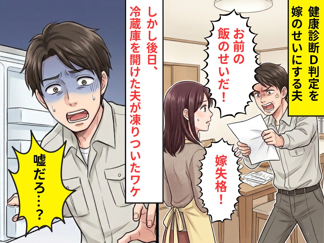 健康診断D判定の夫「お前の飯のせい！嫁失格！」しかし後日⇒冷蔵庫を開け「嘘だろ…？」夫が凍りついたワケ