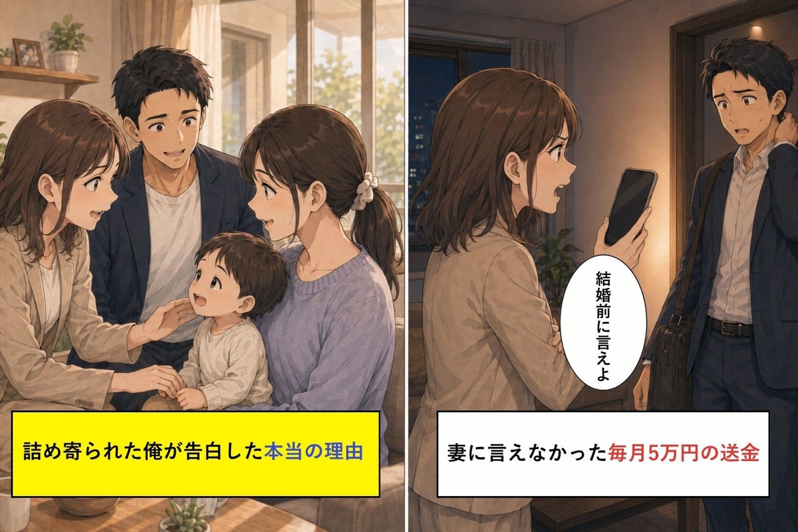 妻に言えなかった毎月5万円の送金。「浮気でしょ」と詰め寄られた俺が告白した本当の理由