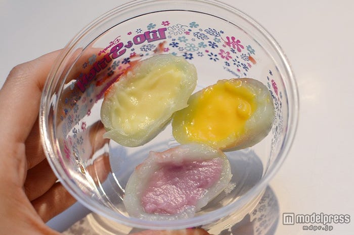 上からバナナ、マンゴー、紫イモ