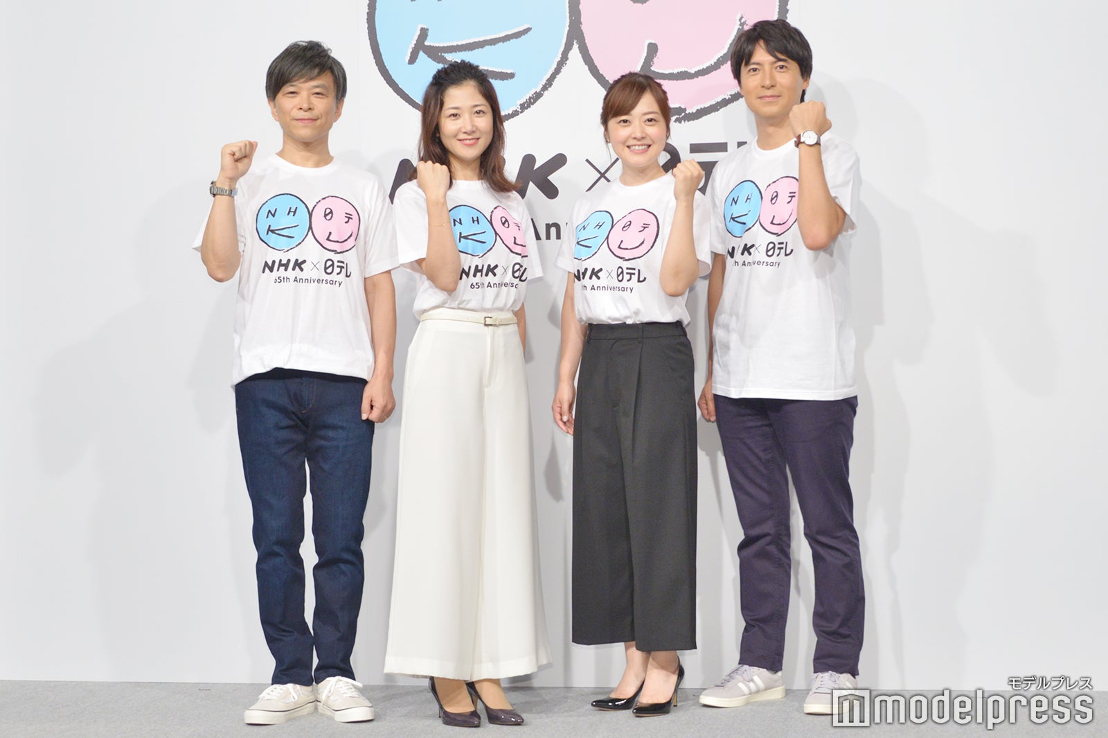 （左から）NHKの武田真一アナ、桑子真帆アナ、日本テレビの水卜麻美アナ、桝太一アナ （C）モデルプレス