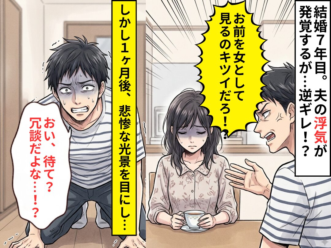 結婚7年目「女として見るのキツイだろ！？」浮気夫が逆ギレ。1ヶ月後⇒目にした光景に、夫「おい待て？冗談だよな…！？」
