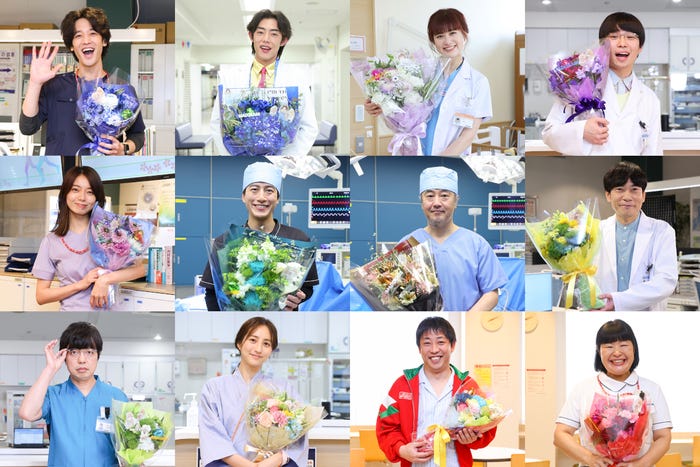 「まどか26歳、研修医やってます!」他のレギュラーキャストも笑顔でオールアップ/(上段左から)佐野弘樹、吉村界人、小西桜子、岩男海史(中段左から)森カンナ、溝端淳平、赤堀雅秋、板倉俊之(下段左から)小松利昌、堀田茜、森田哲矢、信川清順(C)TBS