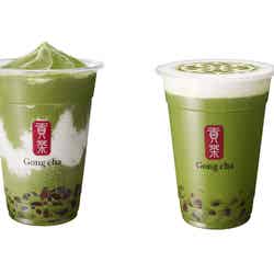 左から:特撰 一番摘み抹茶 フローズンミルクティーMサイズ 630円/特撰 一番摘み抹茶 ミルクティーMサイズ 630円/画像提供:ゴンチャ ジャパン