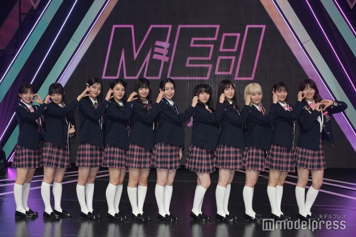 「ME:I」お披露目会見の様子(左から)海老原鼓、清水恵子、佐々木心菜、櫻井美羽、村上璃杏、笠原桃奈、高見文寧、山本すず、飯田栞月、石井蘭、加藤心(C)モデルプレス