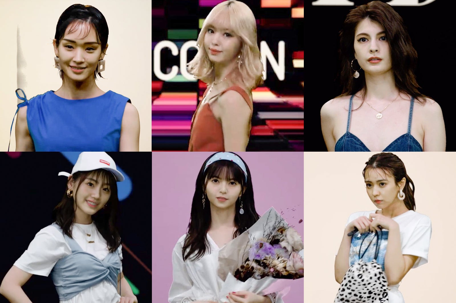 （上段左から）剛力彩芽、藤田ニコル、マギー、小林由依、齋藤飛鳥、佐々木美玲（C）Tokyo Virtual Runway Live by GirlsAward （C）AbemaTV, Inc.