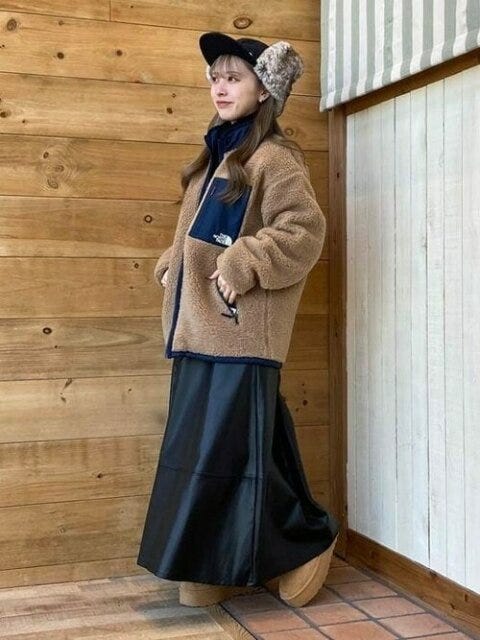 ボアブルゾン ノースフェイスのおすすめ冬コーデ