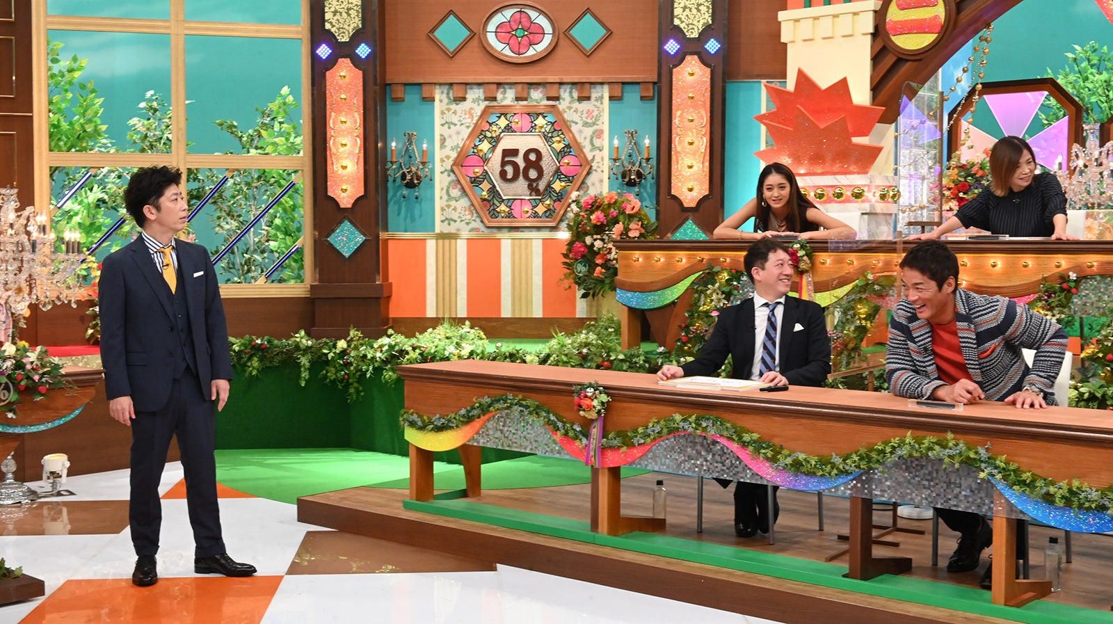 MC後藤輝基とゲスト（上段左から）みちょぱ、大久保佳代子（下段左から）高橋茂雄、長嶋一茂 （C）テレビ朝日