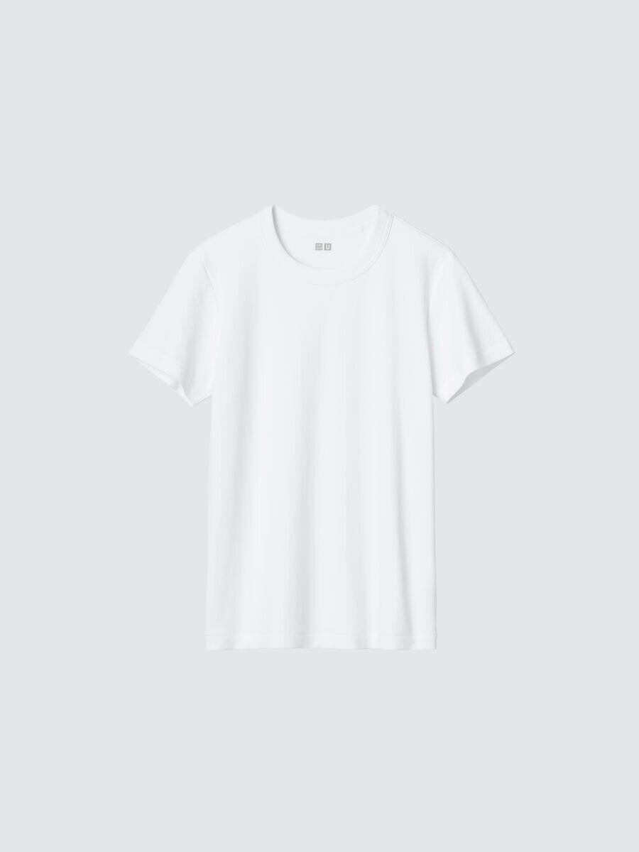 白い無地のクルーネックTシャツを平置きで撮影