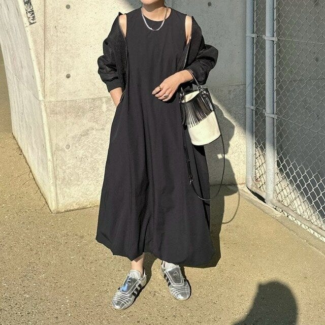 黒バルーンワンピース 2025夏レディース大人黒バルーンワンピース