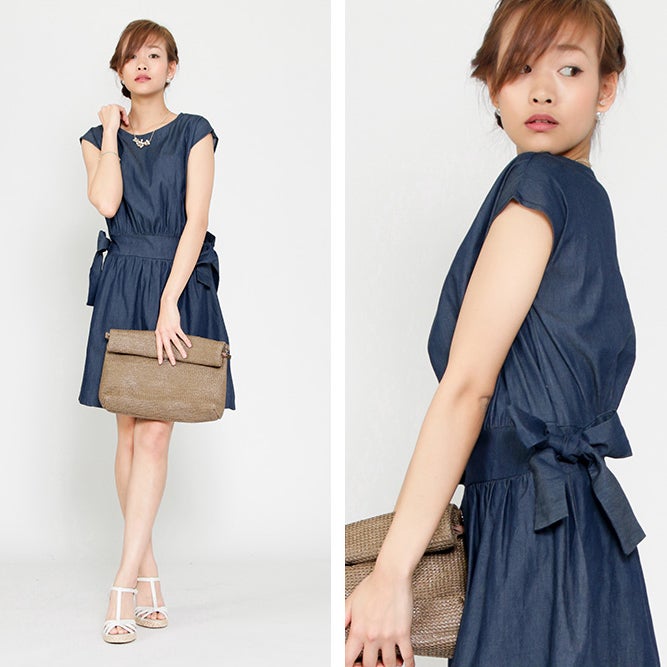 フレンチスリーブサイドリボンワンピース「salus」2,768円(税込2,990円)