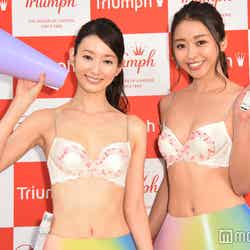 今年の世相ブラ「輝き女子ブラ」を身につけた、2016トリンプイメージガールの（左から）川辺優紀子、中川知香（C）モデルプレス