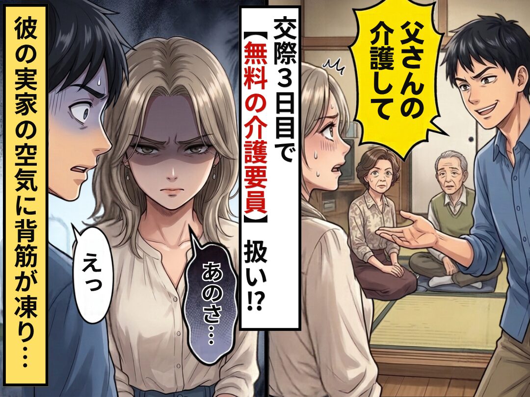 彼「父さんの介護して」交際3日目で【無料の介護要員】扱い！？⇒彼の実家の空気に背筋が凍り…彼女「あのさ…」