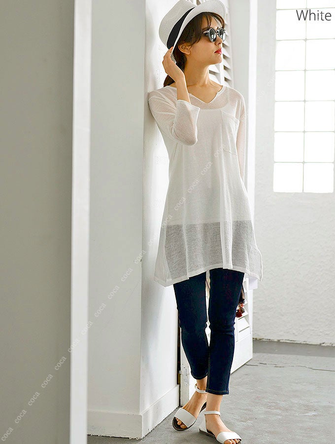 サマーニットのリネン風シースルーチュニック「coca」2,790円（税込）