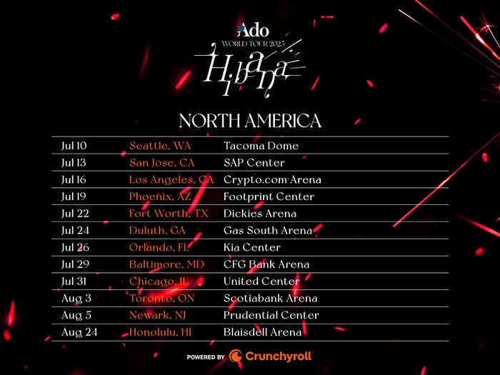 「Ado WORLD TOUR 2025 “Hibana” Powered by Crunchyroll」北アメリカカレンダー(提供写真)