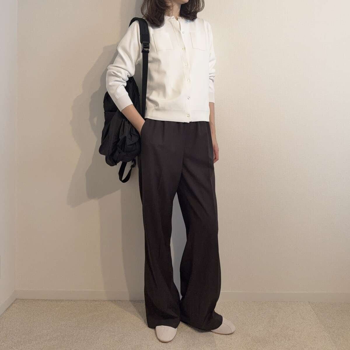 N.O.R.C　ニットカーディガン　ハーフスリーブニット　コーデ　スニーカー　リュック