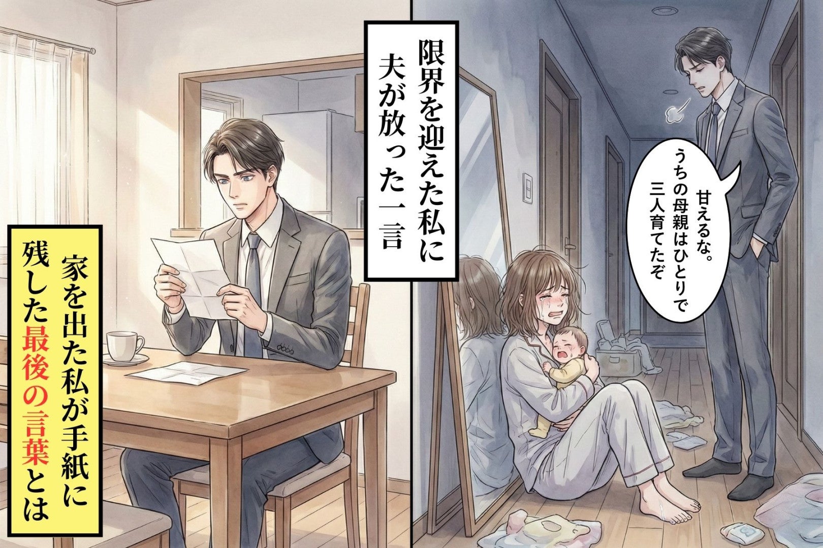 泣く私に「甘えるな」と夫が言った→家を出た私が手紙に残した最後の言葉