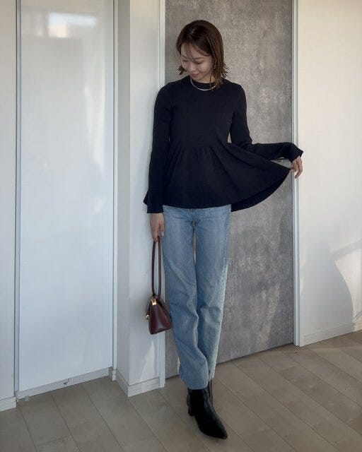 GUペプラムニットプルオーバー GUペプラムニットプルオーバーのデニムコーデ