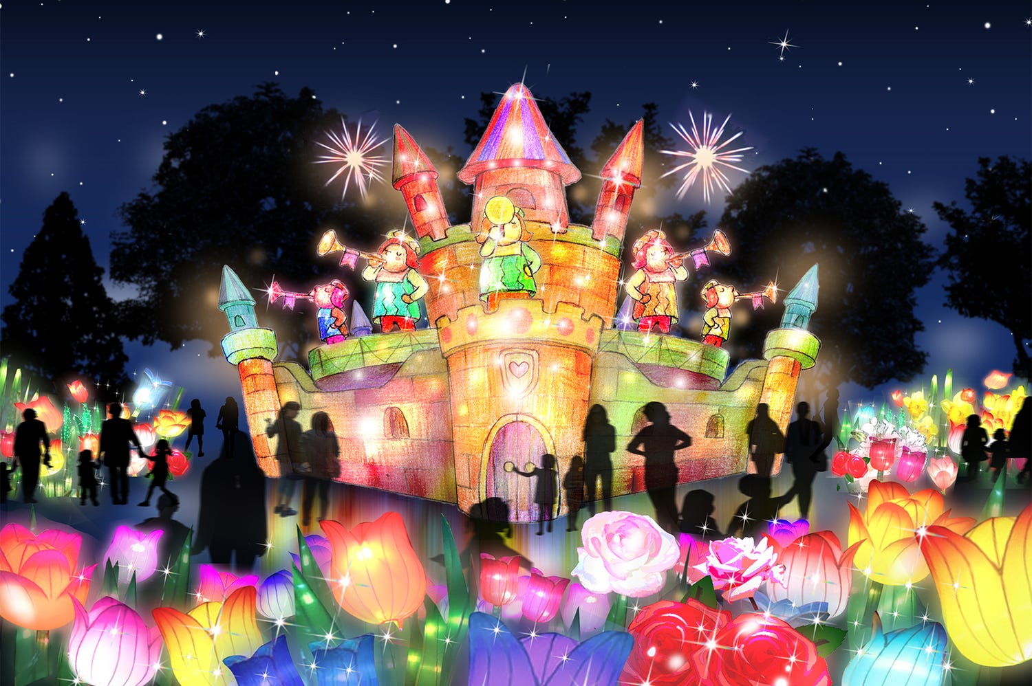 としまえん、イルミの輝きがパワーアップ!花畑ランタンと城が輝くファンタジックな世界
