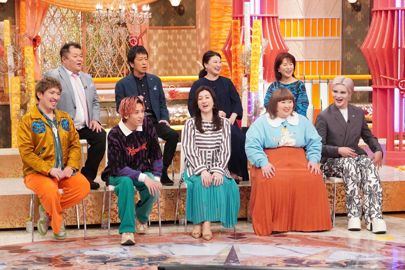 （後列左から）小杉竜一、吉田敬、島崎和歌子、磯野貴理子（前列左から）りんたろー。、兼近大樹、野々村友紀子、かなで、Matt Rose（C）フジテレビ